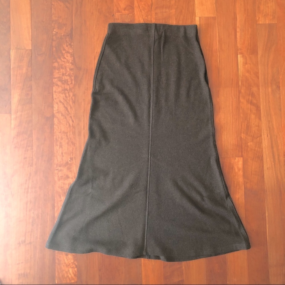 Heathered brown merino wool maxi skirt